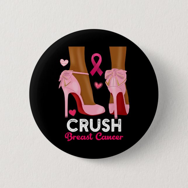 Krossa bröstcancer i oktober Bära Rosa Black Knapp (Framsida)