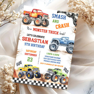 Krossa & krascha Det är Monster Truck Kalas Pojkfö Inbjudningar