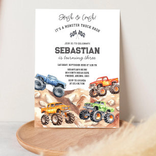 Krossa & krascha Det är Monster Truck Kalas Pojkfö Inbjudningar