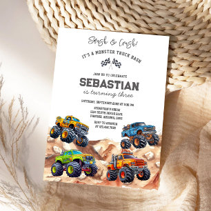 Krossa & krascha Det är Monster Truck Kalas Pojkfö Inbjudningar