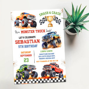 Krossa & krascha Det är monstertruck kalas Pojke f Inbjudningar