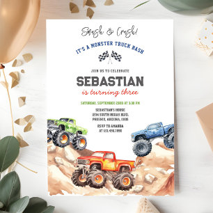 Krossa & krascha Det är monstertruck kalas Pojke f Inbjudningar