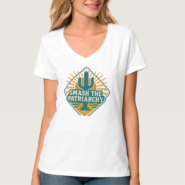 Krossa Patriarkatet - Retro Feminist T Shirt (Framsida)