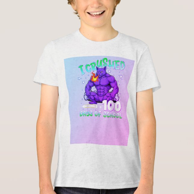 Krossade 100 skoldagar - rolig katt t shirt (Framsida)