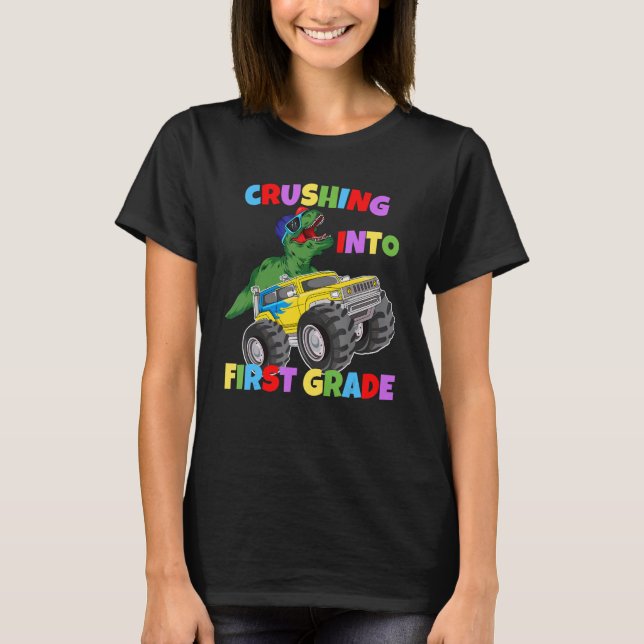 Krossning i första Klass-monster Lastbil Dinosaur  T Shirt (Framsida)