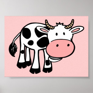 KROWA CUTE BABY COW BOSKAP TECKNAD LYCKLIG LIG POSTER
