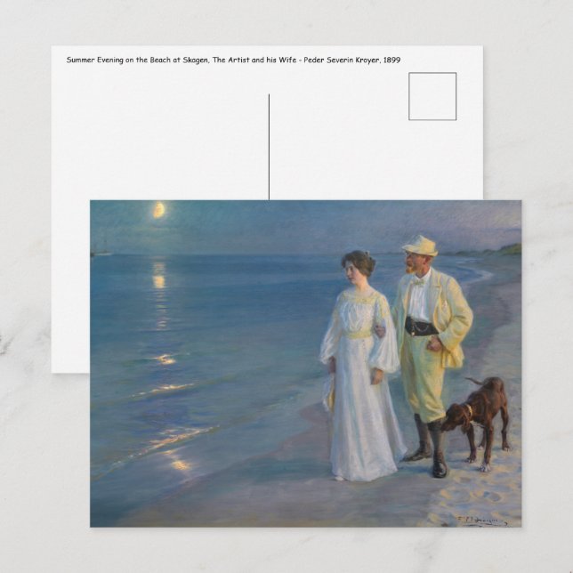 Kroyer - konstnären och hans fru på stranden vykort (Fram/baksida)