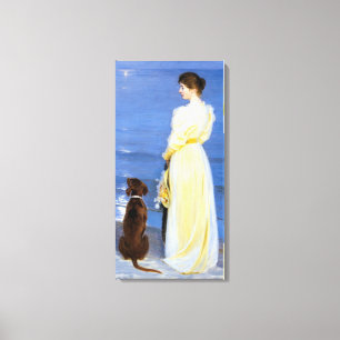 Kroyer - konstnärens fru och hund vid stranden canvastryck