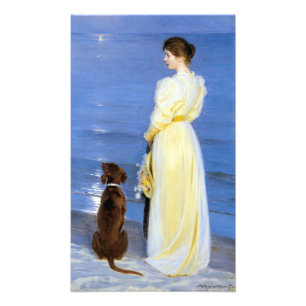 Kroyer - Konstnärens fru och hund vid stranden Fototryck
