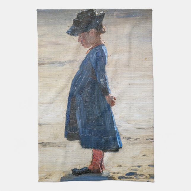Kroyer - Little Girl står på Skagen Beach Kökshandduk (Vertikal)