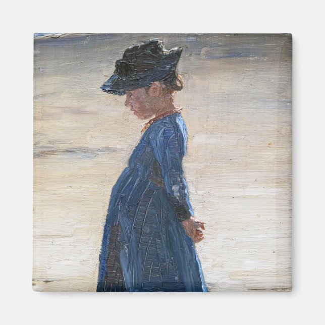 Kroyer - Little Girl står på Skagen Beach Magnet (Framsidan)