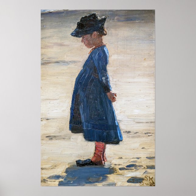 Kroyer - Little Girl står på Skagen Beach Poster (Framsidan)