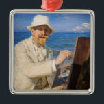 Kroyer - Self-Porträtt vid Skagen Beach Julgransprydnad Metall<br><div class="desc">Self-Porträtt,  Sitta av Hans Easel vid Skagen Beach - Peder Severin Kroyer,  1902</div>