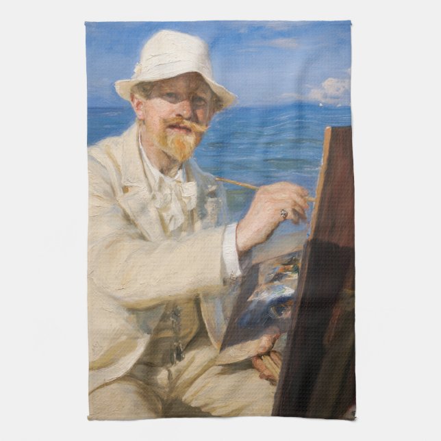 Kroyer - Self-Porträtt vid Skagen Beach Kökshandduk (Vertikal)