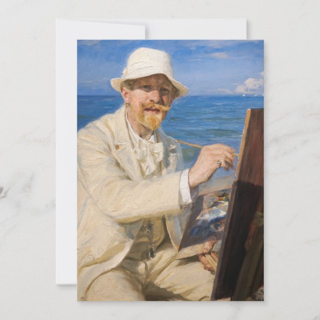Kroyer - Self-Porträtt vid Skagen Beach Tack Kort (Framsida)
