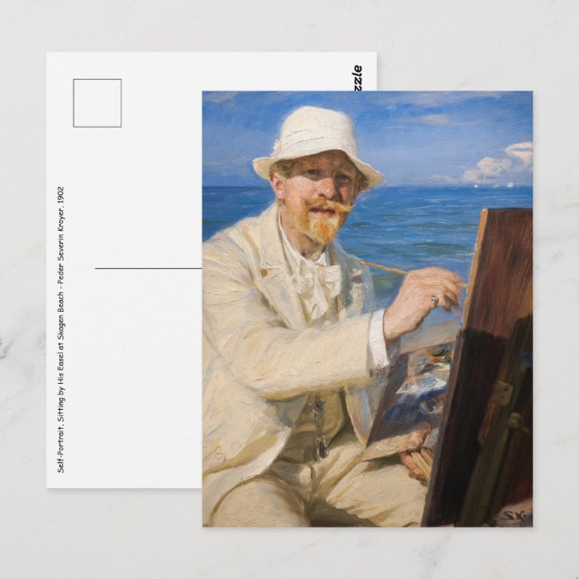 Kroyer - Självporträtt på stranden i Skagen Vykort (Fram/baksida)