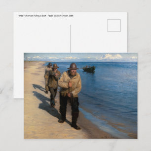 Kroyer - Tre fiskare drar en båt Vykort