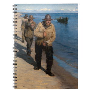 Kroyer - tre fiskare som plockar en båt anteckningsbok