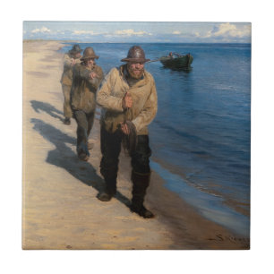 Kroyer - tre fiskare som plockar en båt kakelplatta