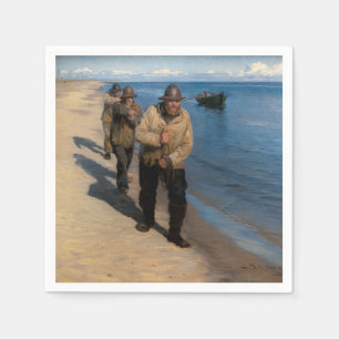 Kroyer - tre fiskare som plockar en båt pappersservett