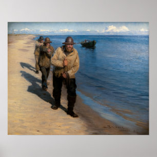 Kroyer - tre fiskare som plockar en båt poster