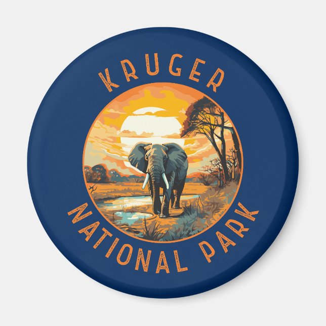 Kruger nationalpark South Afrika Elephant Retro Magnet (Framsidan)