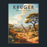 Kruger nationalpark South Afrika Giraffe Vintage Vykort<br><div class="desc">Kruger-vektorteckningsdesign. Kruger nationalpark i nordöstra Afrikan är en av Afrikans största viltreservat. Den höga tätheten i vilda djur omfattar de fem stora: lejon,  leoparder,  noshörningar,  elefanter och bufflar.</div>