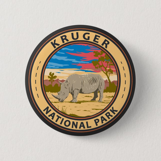 Kruger nationalpark White Rhinoceros Travel Art Knapp (Framsida)