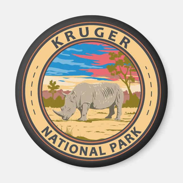 Kruger nationalpark White Rhinoceros Travel Art Magnet (Framsidan)