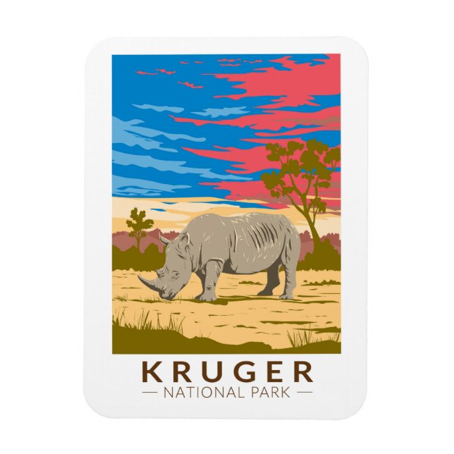 Kruger nationalpark White Rhinoceros Travel Art Magnet (Vertikal)