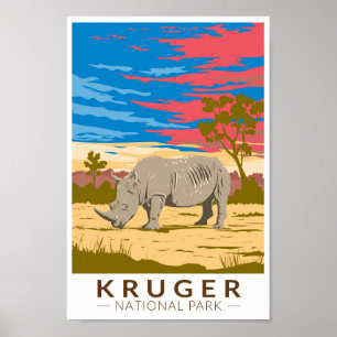 Kruger nationalpark White Rhinoceros Travel Art Poster