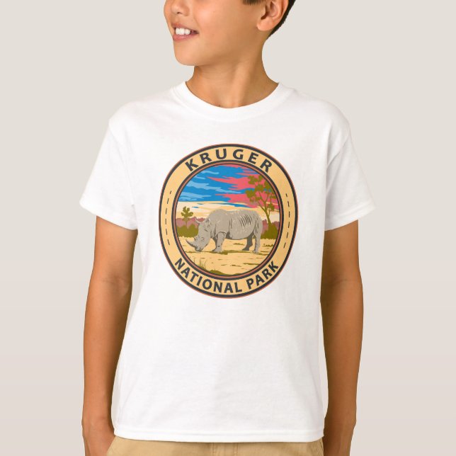 Kruger nationalpark White Rhinoceros Travel Art T Shirt (Framsida)