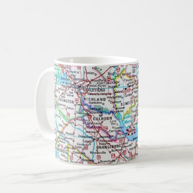 Kruk med vägkarta över South Carolina Kaffemugg (Framsida vänster)