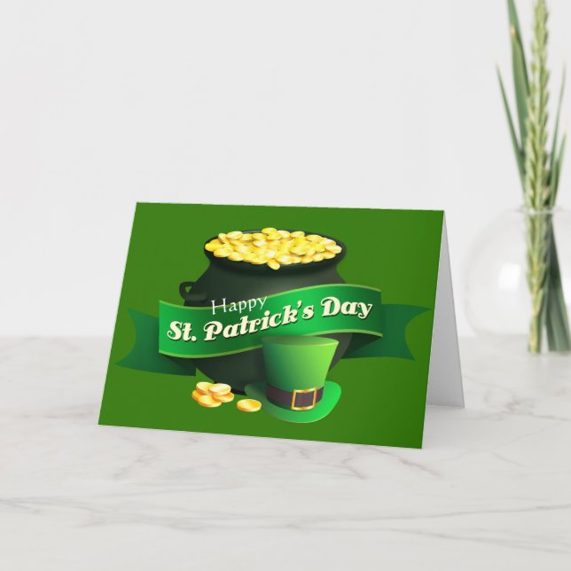 Kruka av guld- st patrick's day helgkort (Framsida)