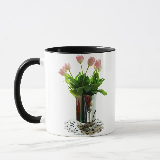 Kruka med rosa tulpaner mugg (Vänster)