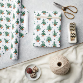 Krukad julgrans gårdshus julmönster presentpapper