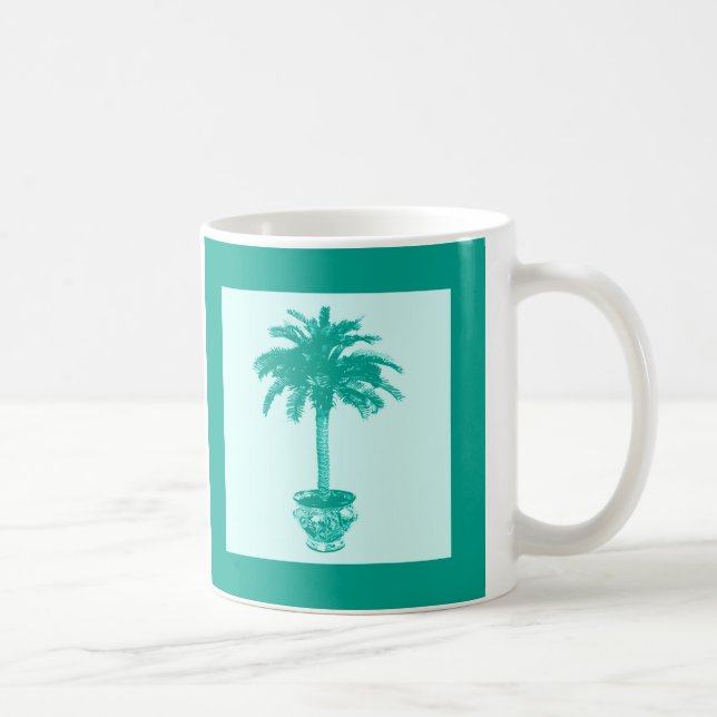 Krukad palm - turkos och akvamarin kaffemugg (Höger)