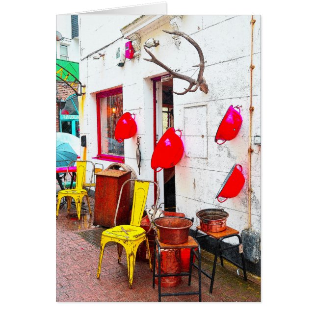 Krukar & panorerar upp gränden långt hälsningskort (Framsidan)