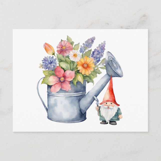 Krukka med blommor och trädgårdstomte  vykort (Framsida)