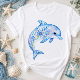 Krukkonst med blomster tema delfin t shirt