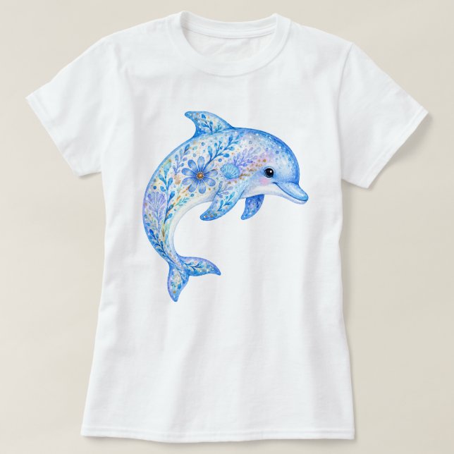 Krukkonst med blomster tema delfin t shirt (Design framsida)