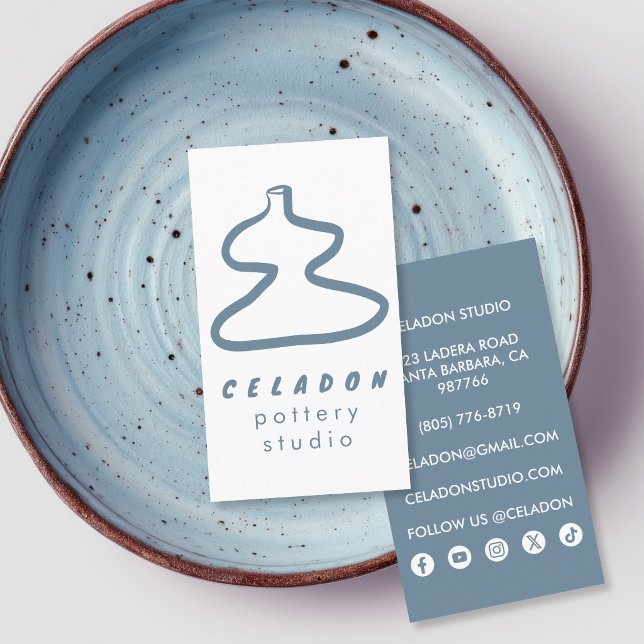 KRUKMAKAR STUDIO Eleganta Handritade Ikoner  Visitkort (POTTERY Ceramics Studio Elegant Hand-drawn Icons Business Card
)
