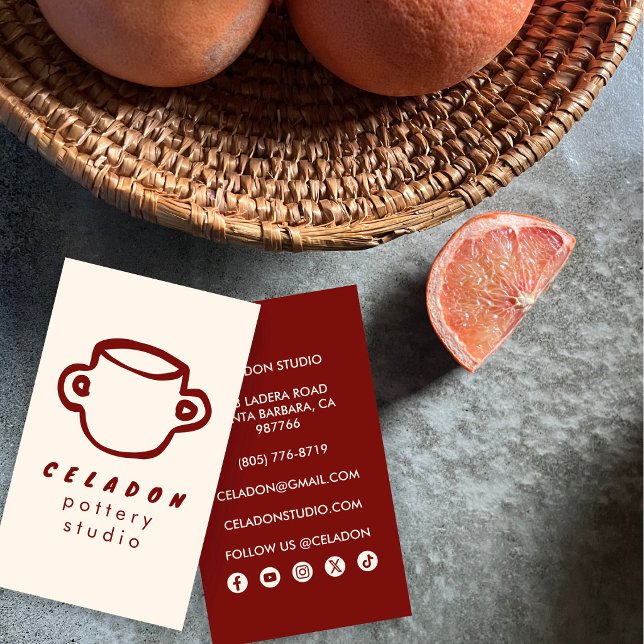KRUKMAKAR STUDIO Eleganta Handritade Ikoner  Visitkort (POTTERY Ceramics Studio Elegant Hand-drawn Icons Business Card
)