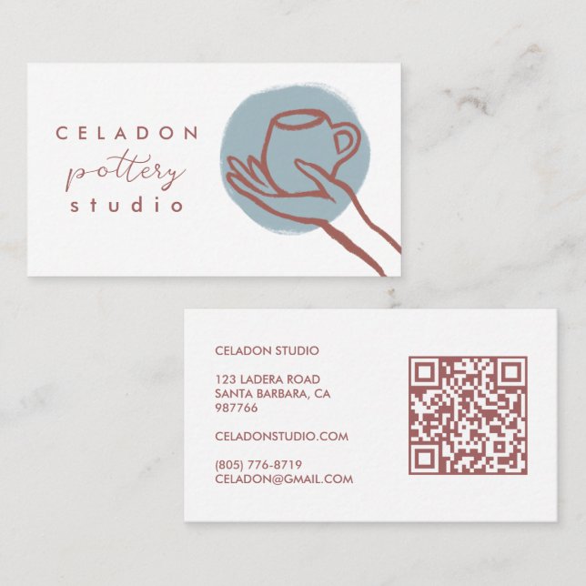 KRUKMAKERI Keramik Studio Elegant Handritad QR-kod Visitkort (Fram/baksida)