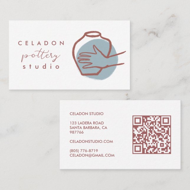 KRUKMAKERI Keramik Studio Elegant Handritad QR-kod Visitkort (Fram/baksida)
