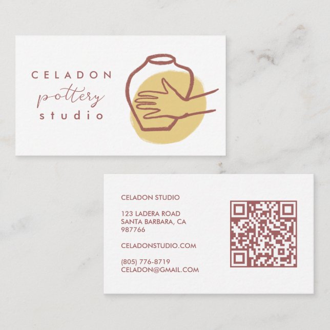 KRUKMAKERI Keramik Studio Elegant Handritad QR-kod Visitkort (Fram/baksida)