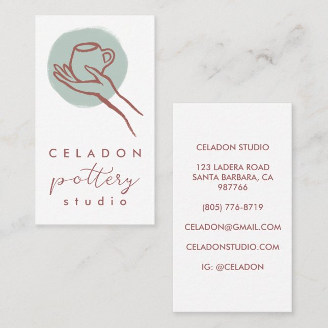 KRUKMAKERI Keramik Studio Elegant Handritad SKRÄDD Visitkort (Fram/baksida)