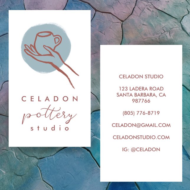 KRUKMAKERI Keramik Studio Elegant Handritad SKRÄDD Visitkort (POTTERY Ceramics Studio Elegant Hand-drawn CUSTOM Ceramicist Clay Artist Business Card
)