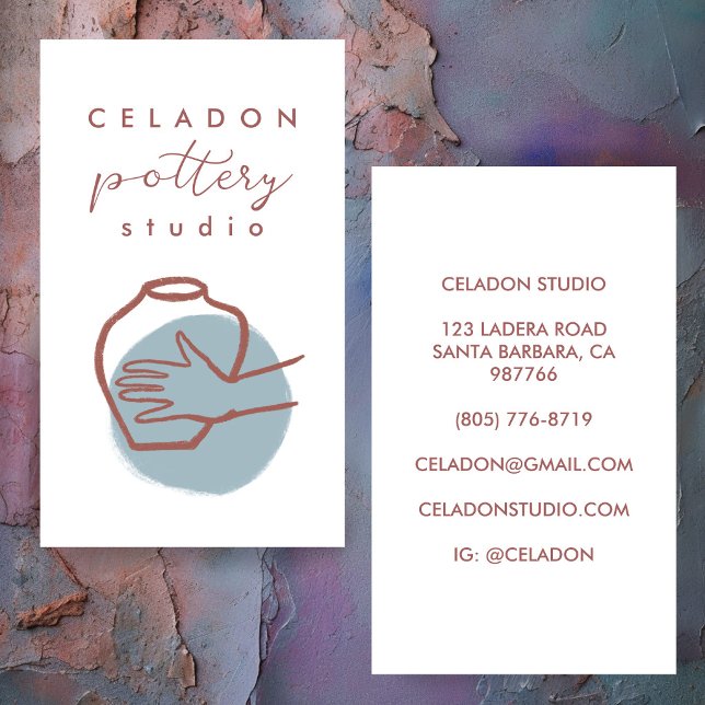 KRUKMAKERI Keramik Studio Elegant Handritad SKRÄDD Visitkort (POTTERY Ceramics Studio Elegant Hand-drawn CUSTOM Ceramicist Clay Artist Business Card
)