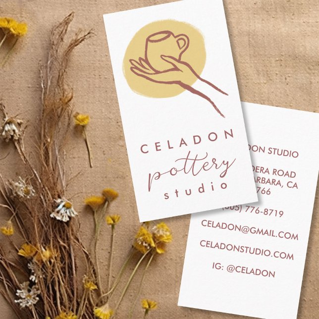 KRUKMAKERI Keramik Studio Elegant Handritad SKRÄDD Visitkort (POTTERY Ceramics Studio Elegant Hand-drawn CUSTOM Business Card
)